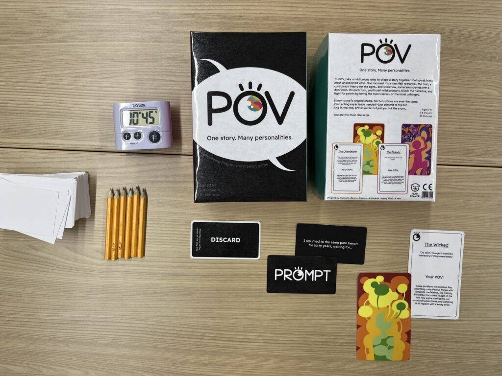 POV game components laid out on a table